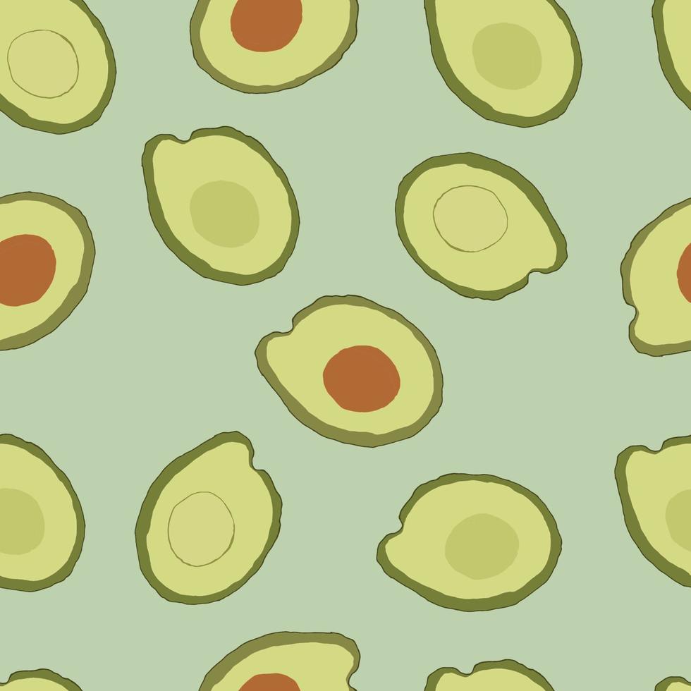 Avocado fruit hand drawing. Half avocado isolated on white blue background. Vector illustrator
