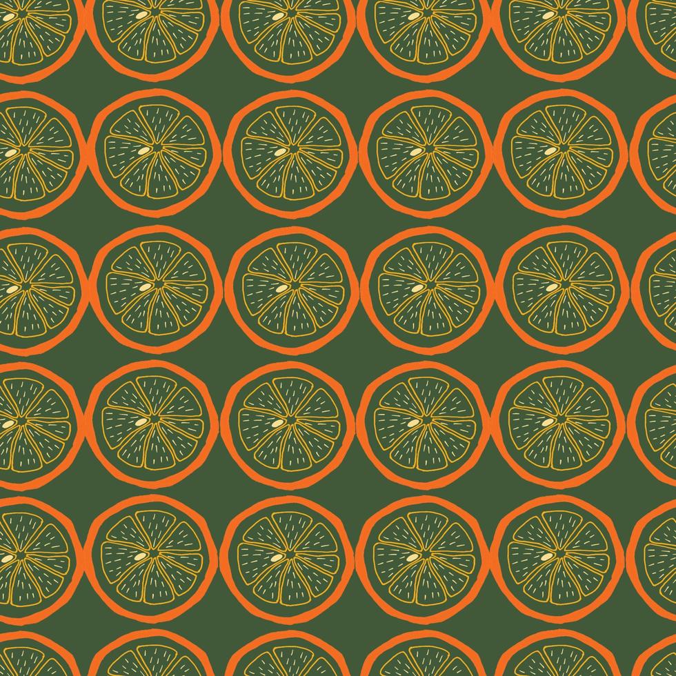 Orange slices transparent line with green background. Hand drawing and vector illustrator.