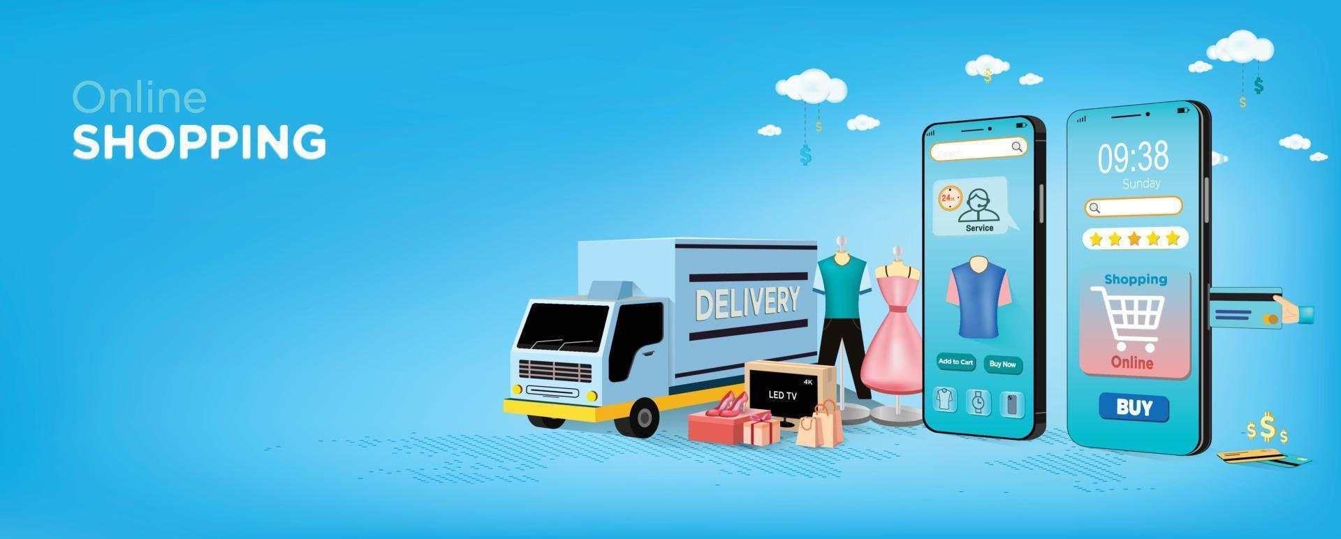 Shopping Online on Smartphone , Mobile Application, Vector Concept.