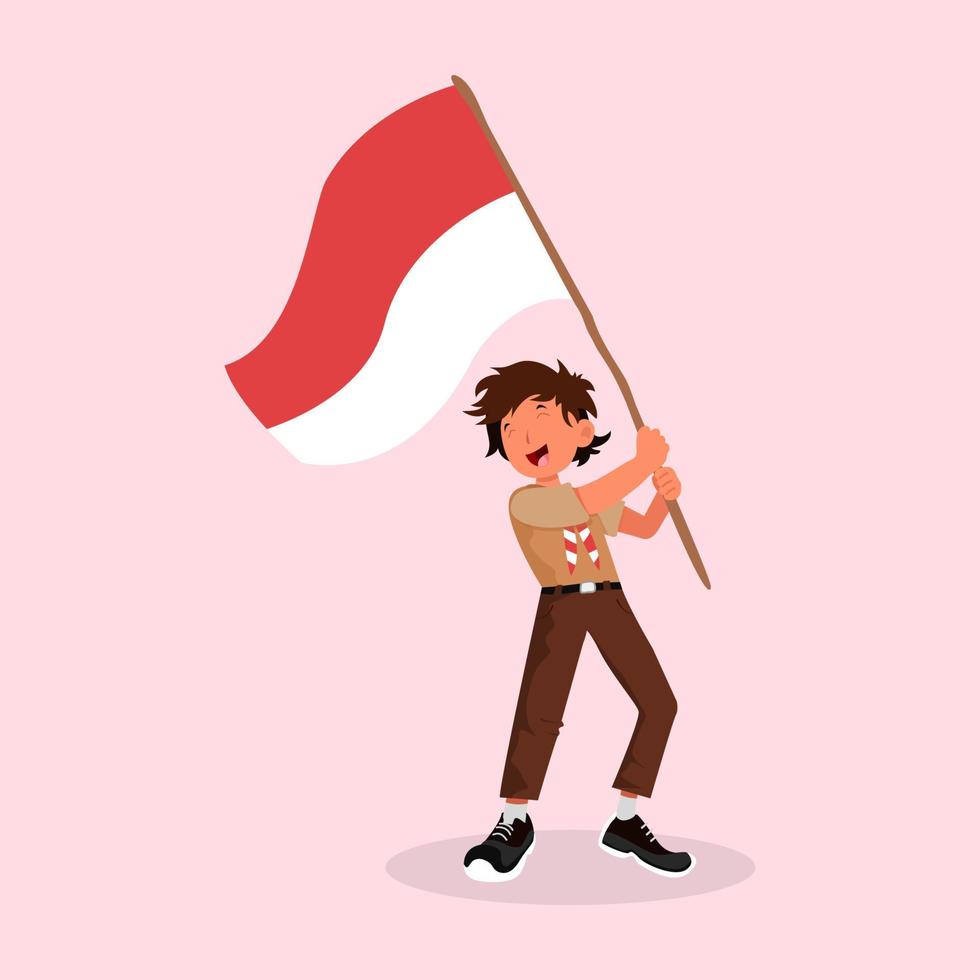 Scouts waving the Indonesian flag vector