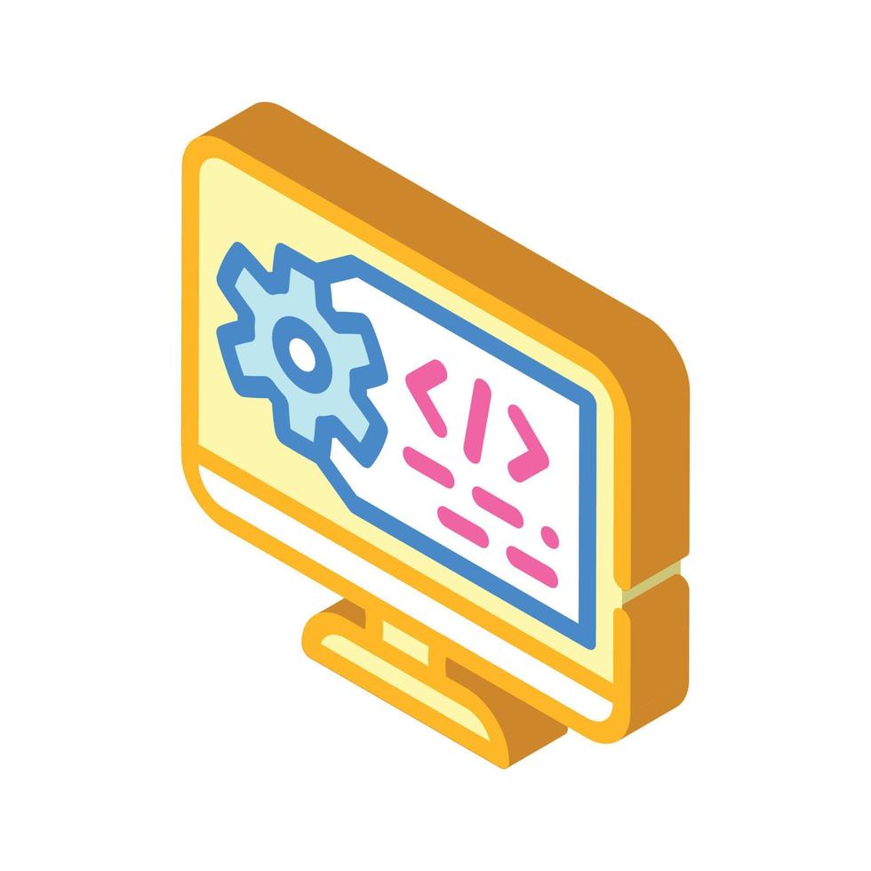 working code computer screen isometric icon vector illustration