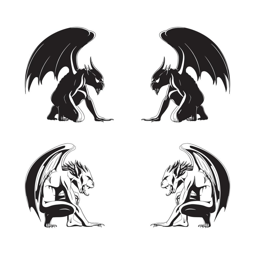 Gargoyle Silhouette Line Art vector