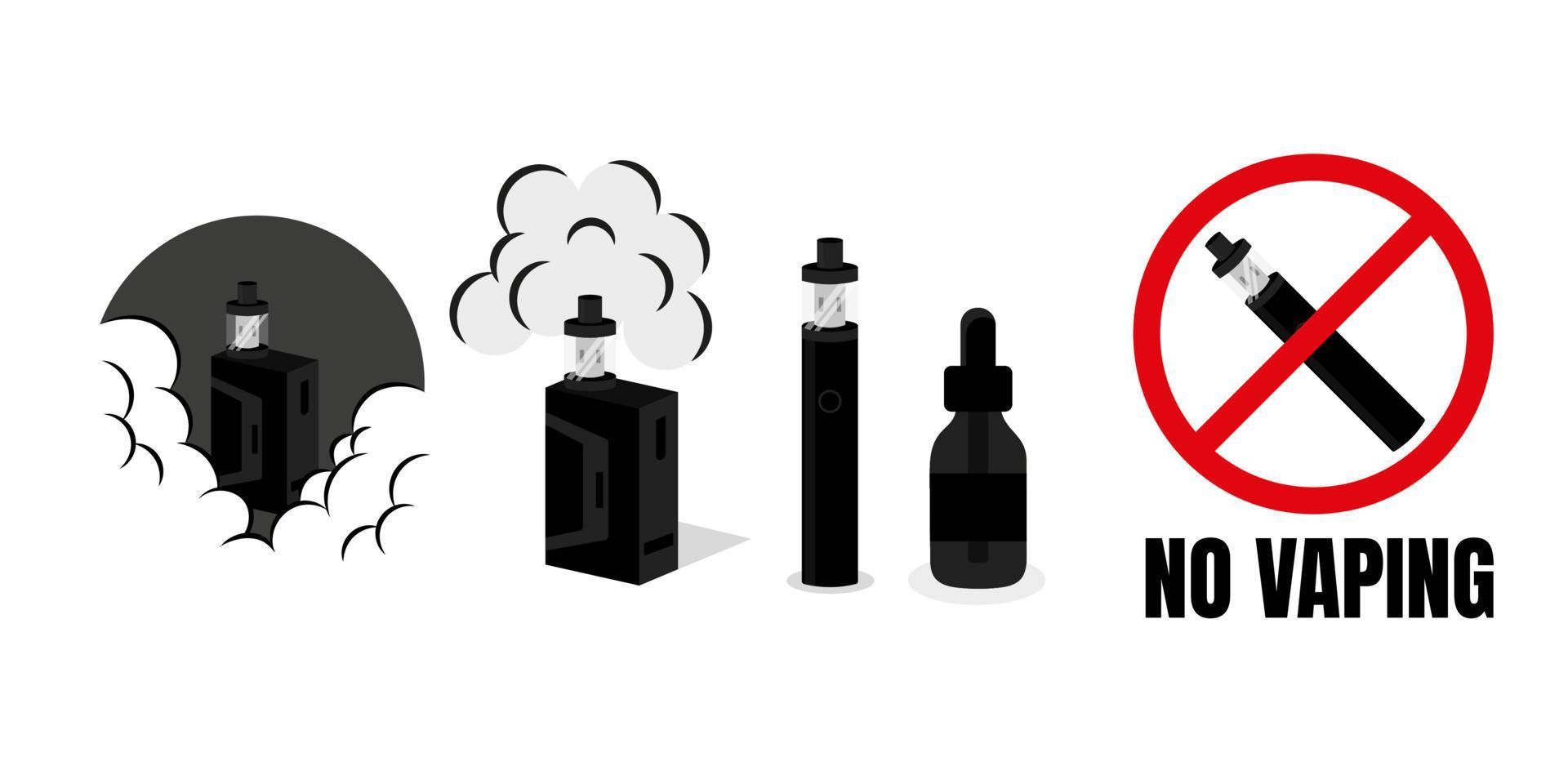 Electronic Cigarette Isolated Element Vaping Vape Elements for Vapor Bar and Vape Shop and No Smoking No Vaping Prohibition Icon vector