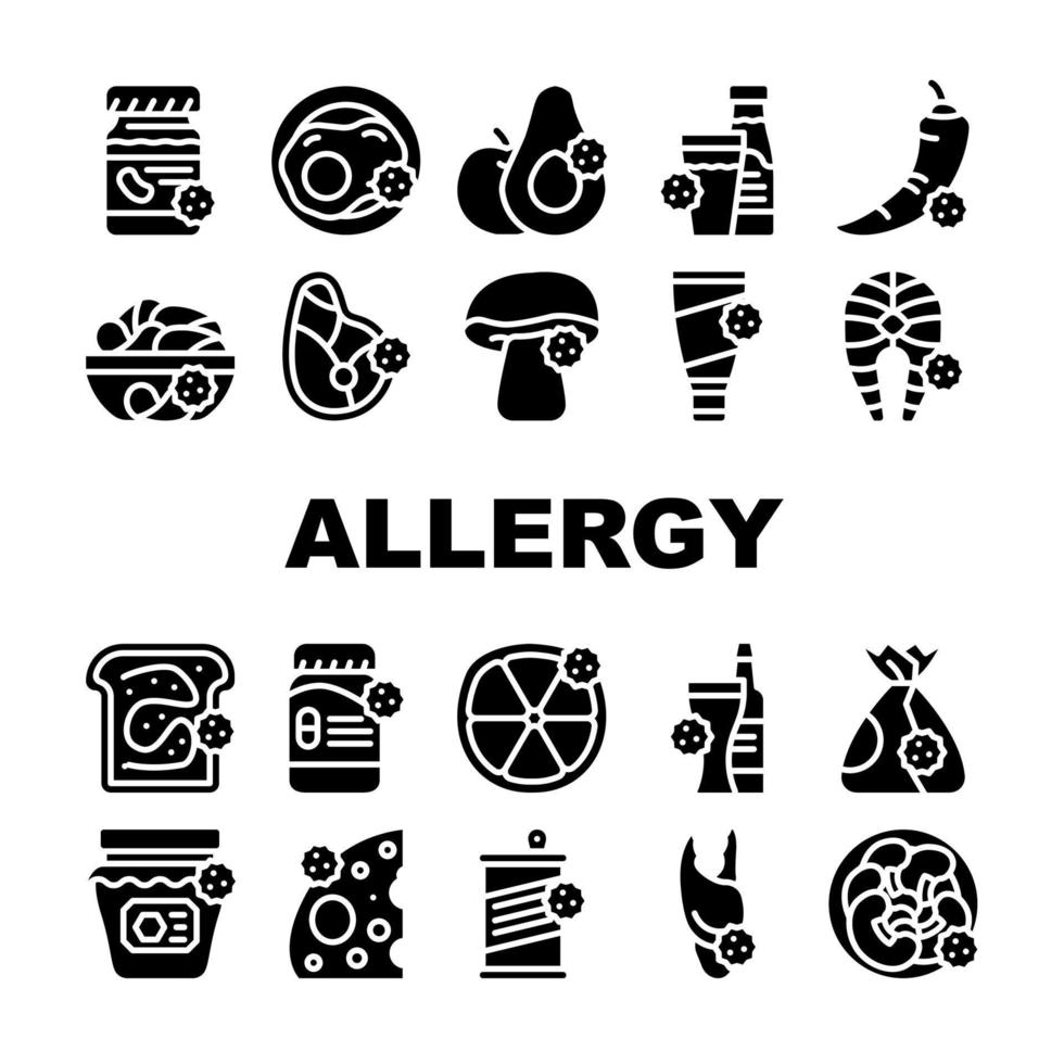 Allergy On Products Collection Icons Set Vector