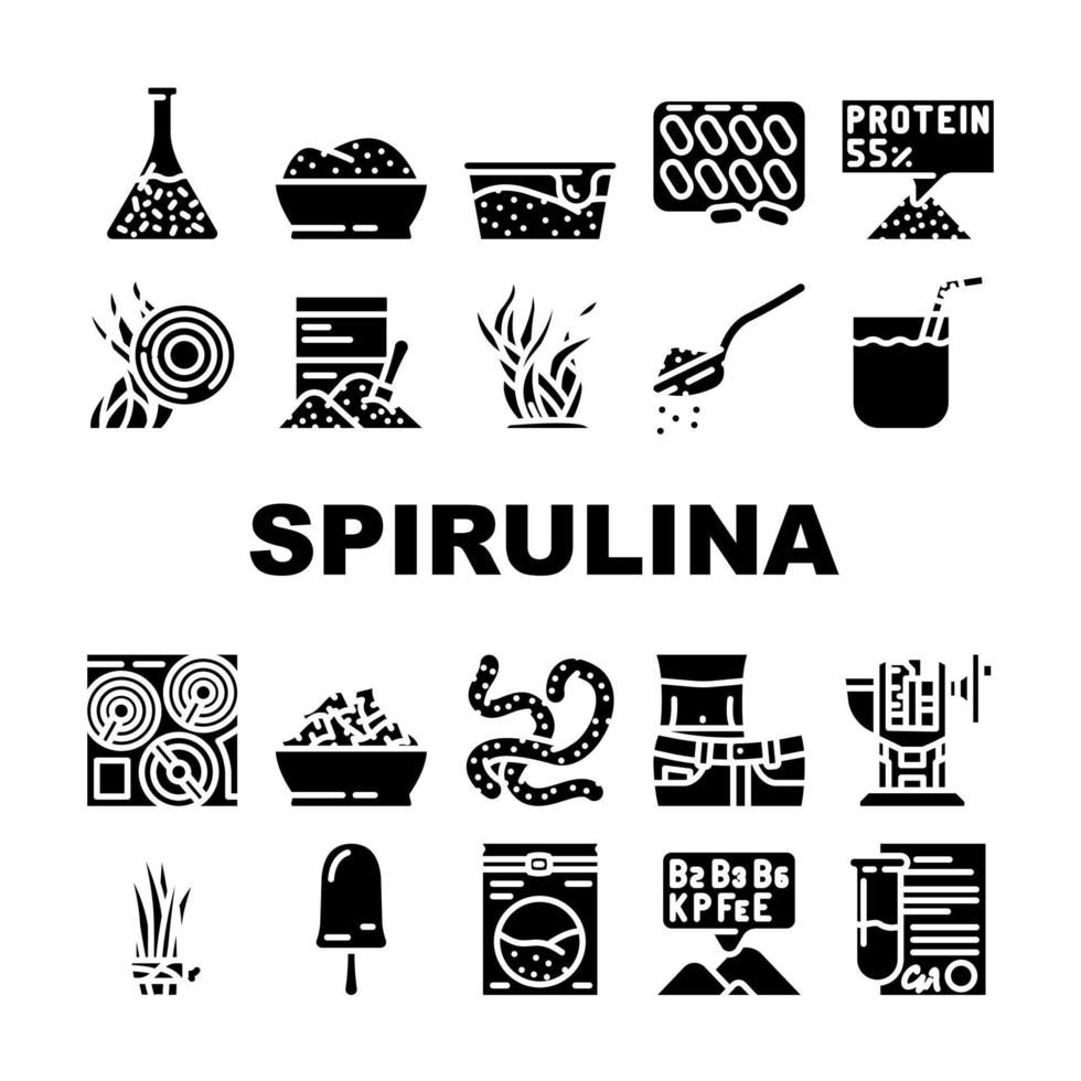 Spirulina Nutrition Ingredient Icons Set Vector