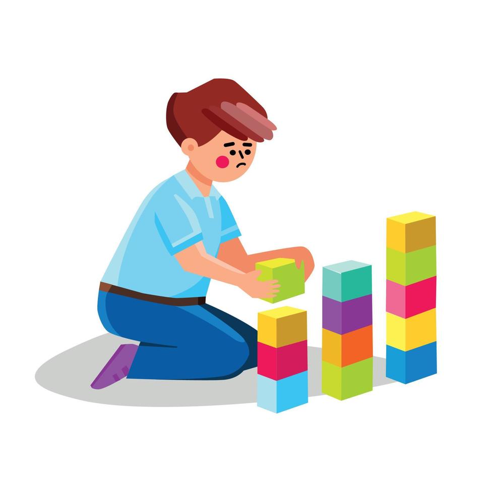 Autism Child Playing Alone With Cubes Toys Vector