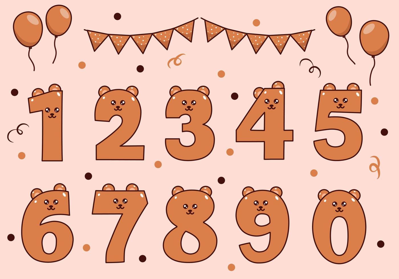 Cute bear collection with numbering for birthday party, kid education, ornament vector