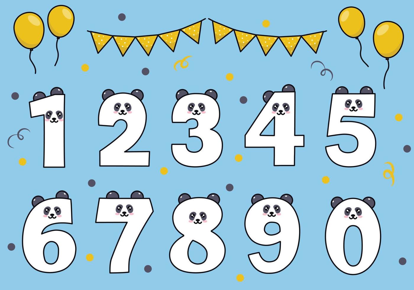 linda colección de pandas con numeración para fiestas de cumpleaños, educación infantil, adornos vector