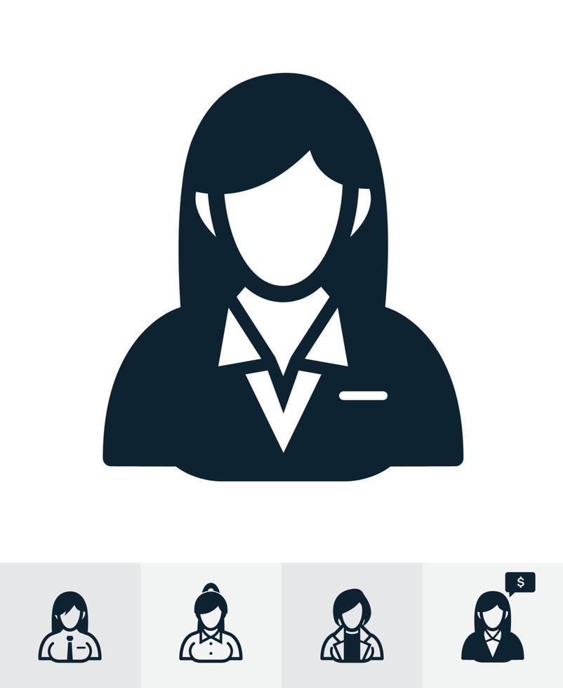 iconos de mujer de negocios con fondo blanco vector