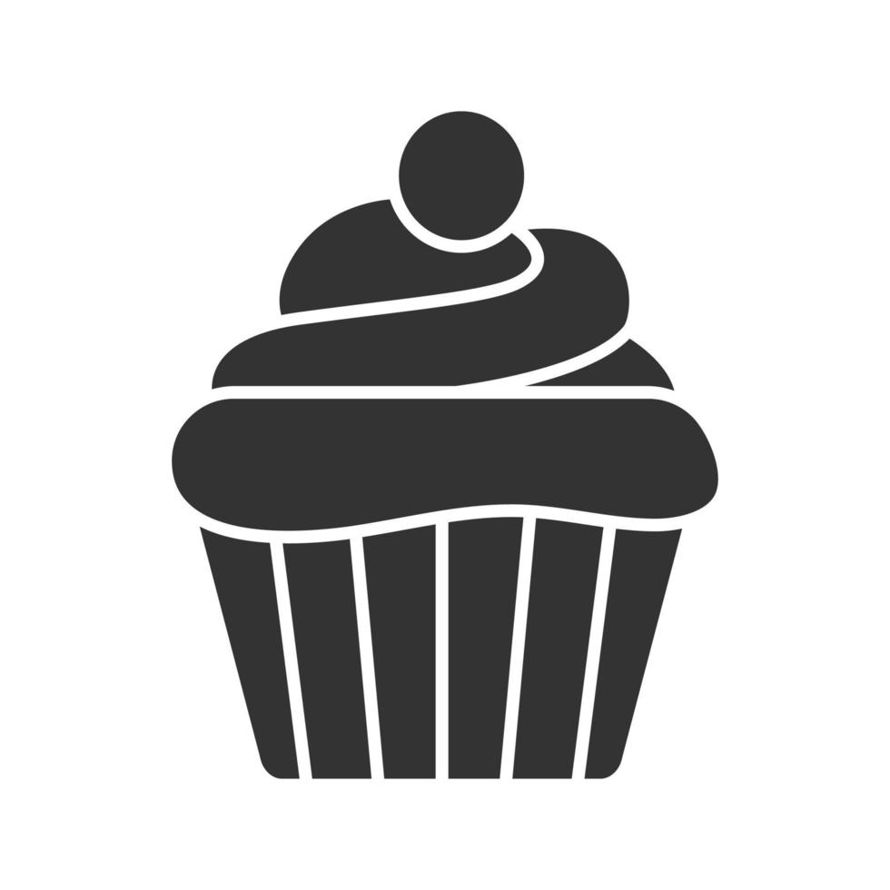 Cupcake glyph icon. Muffin. Silhouette symbol. Negative space. Vector isolated illustration