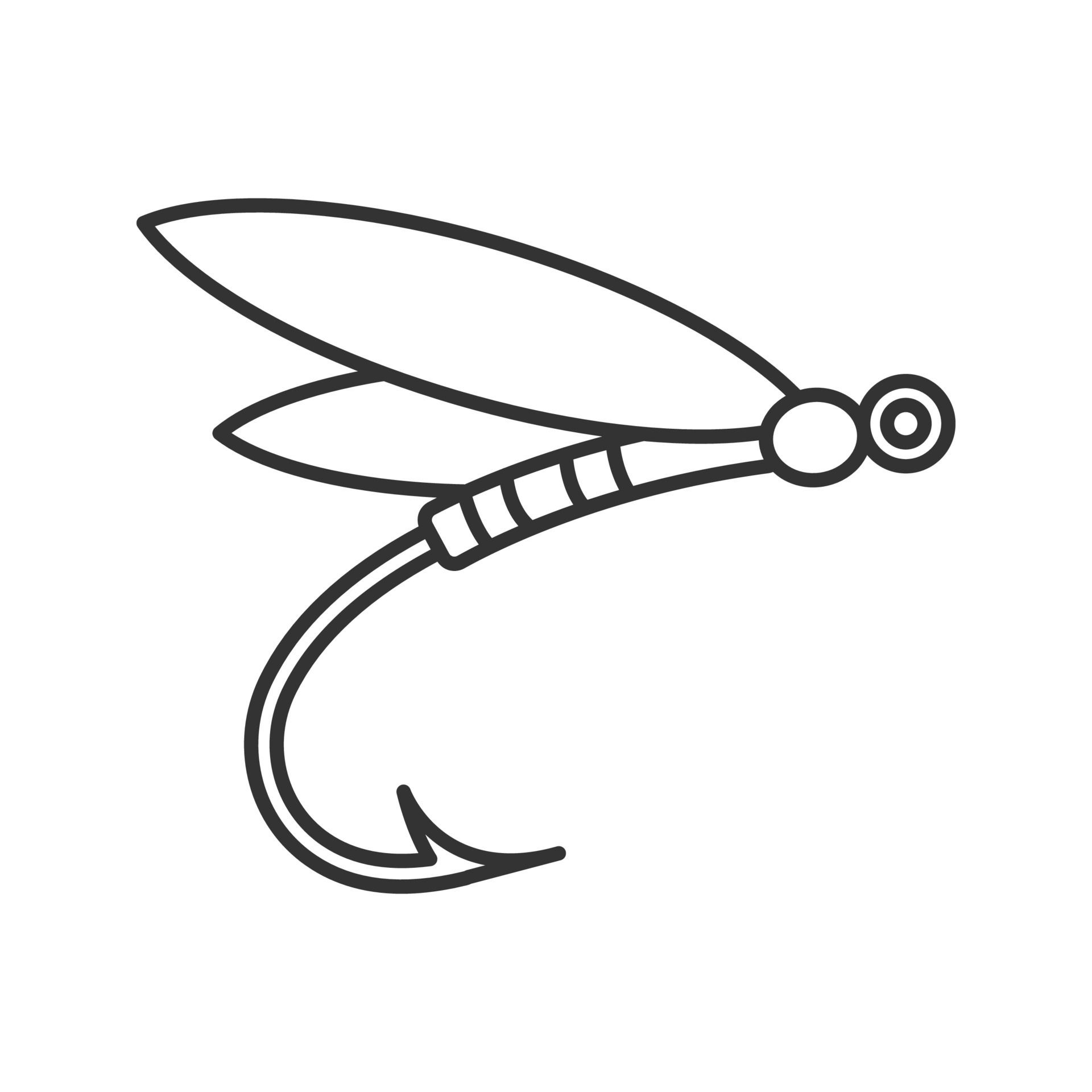 Fly fishing linear icon. Thin line illustration. Insect bait