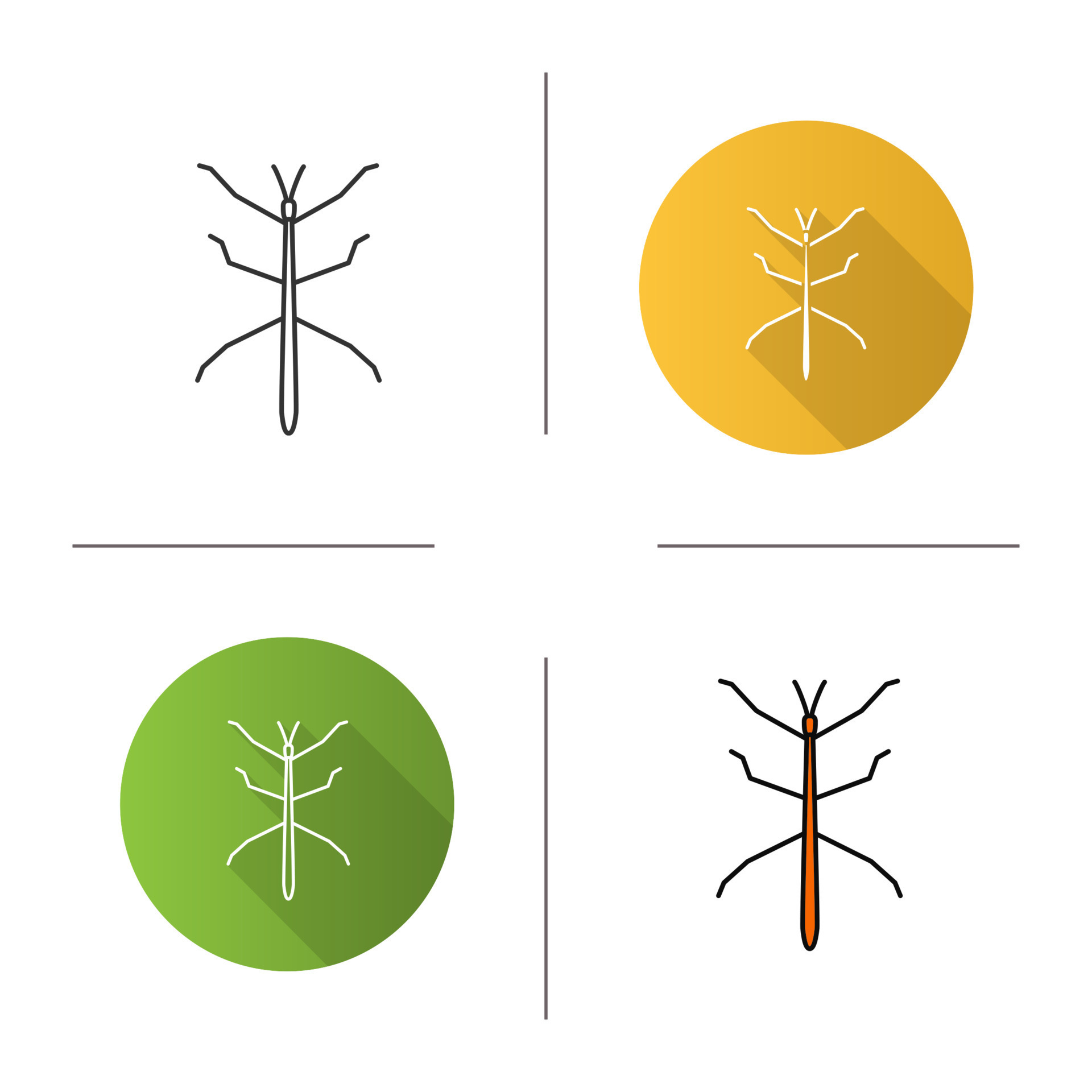 Stick bug icon. Flat design, linear and color styles. Ghost insect