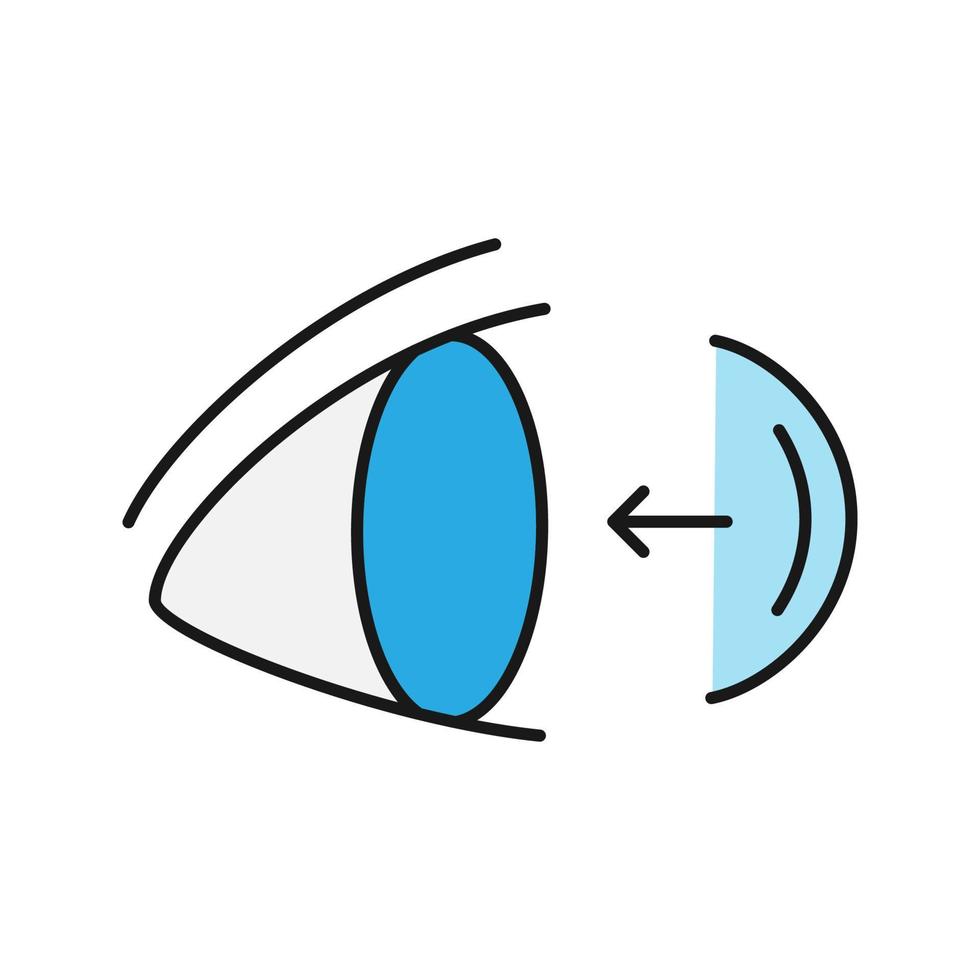 Eye contact lenses putting on color icon. Isolated vector illustration