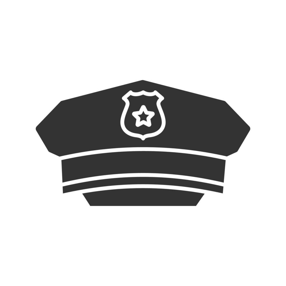 Policeman hat glyph icon. Cop cap. Silhouette symbol. Negative space. Vector isolated illustration