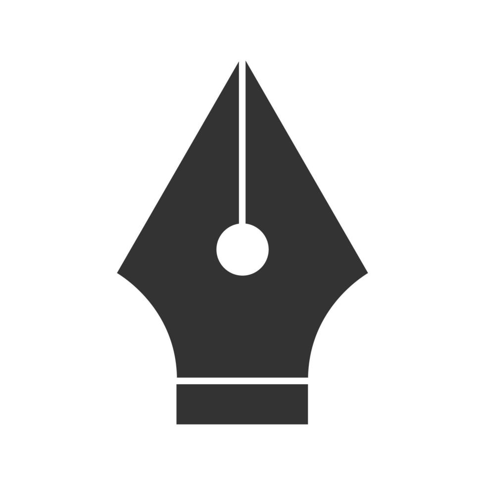 Fountain pen nib glyph icon. Silhouette symbol. Computer pen tool. Negative space. Vector isolated illustration