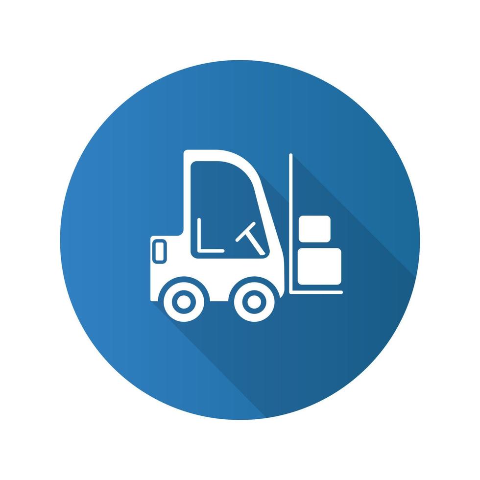 Forklift flat design long shadow glyph icon. Fork hoist. Vector silhouette illustration