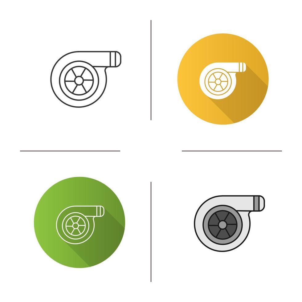 Turbocharger icon. Flat design, linear and color styles. Colloquially turbo. Isolated vector illustrations