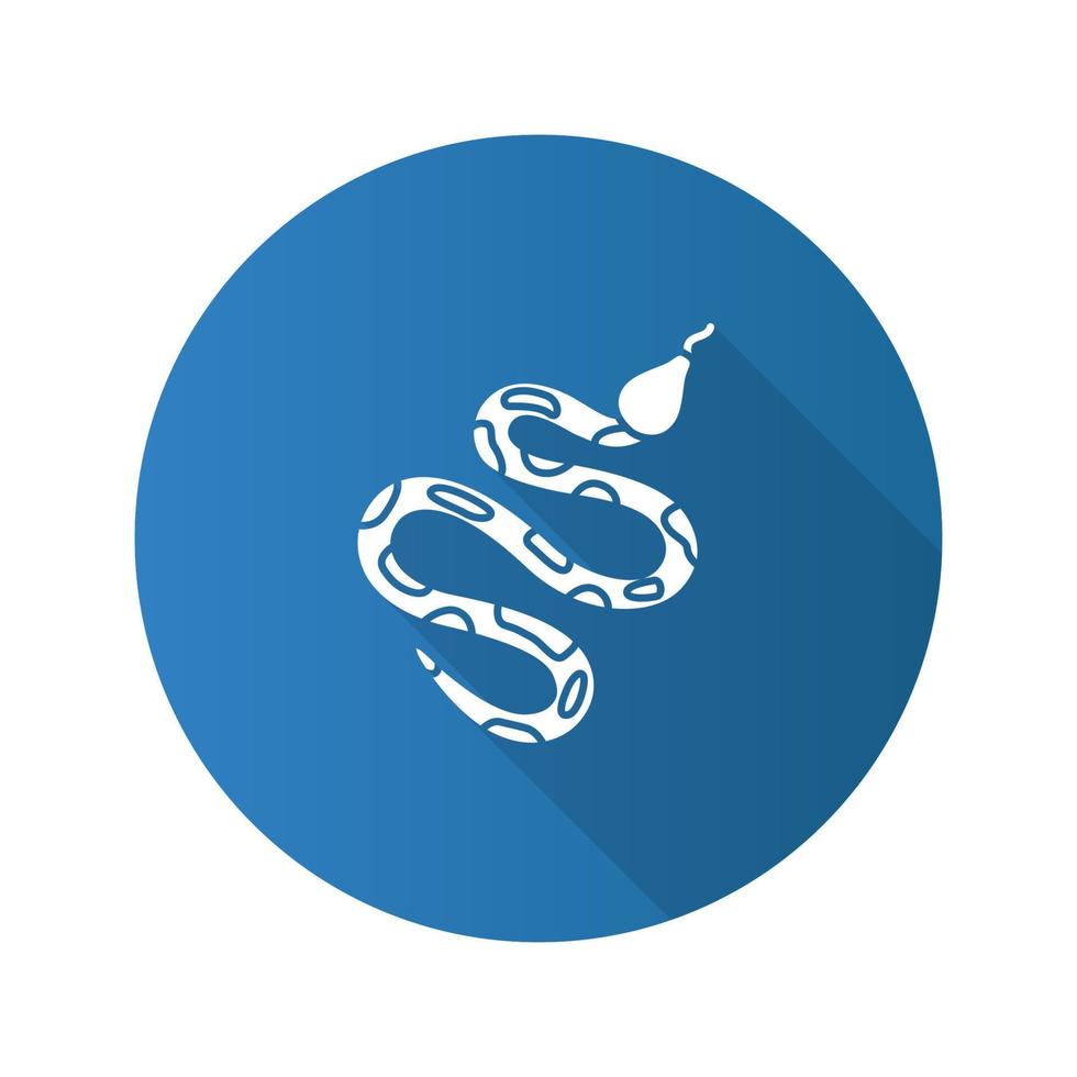 Python flat design long shadow glyph icon. Snake. Boa constrictor. Vector silhouette illustration