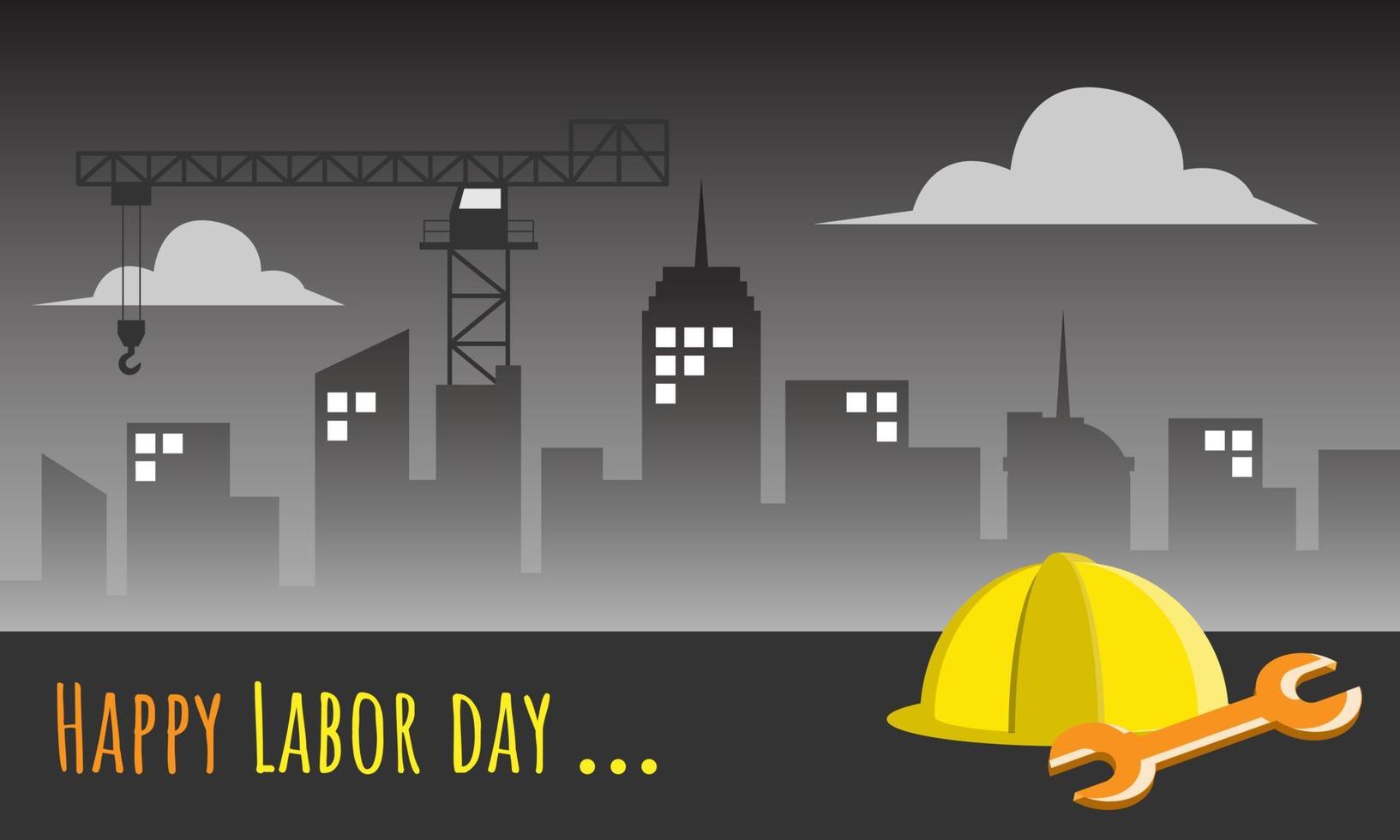 Feliz Día del Trabajo. fondo oscuro con silueta de ciudad. adecuado para eventos del día del trabajo vector