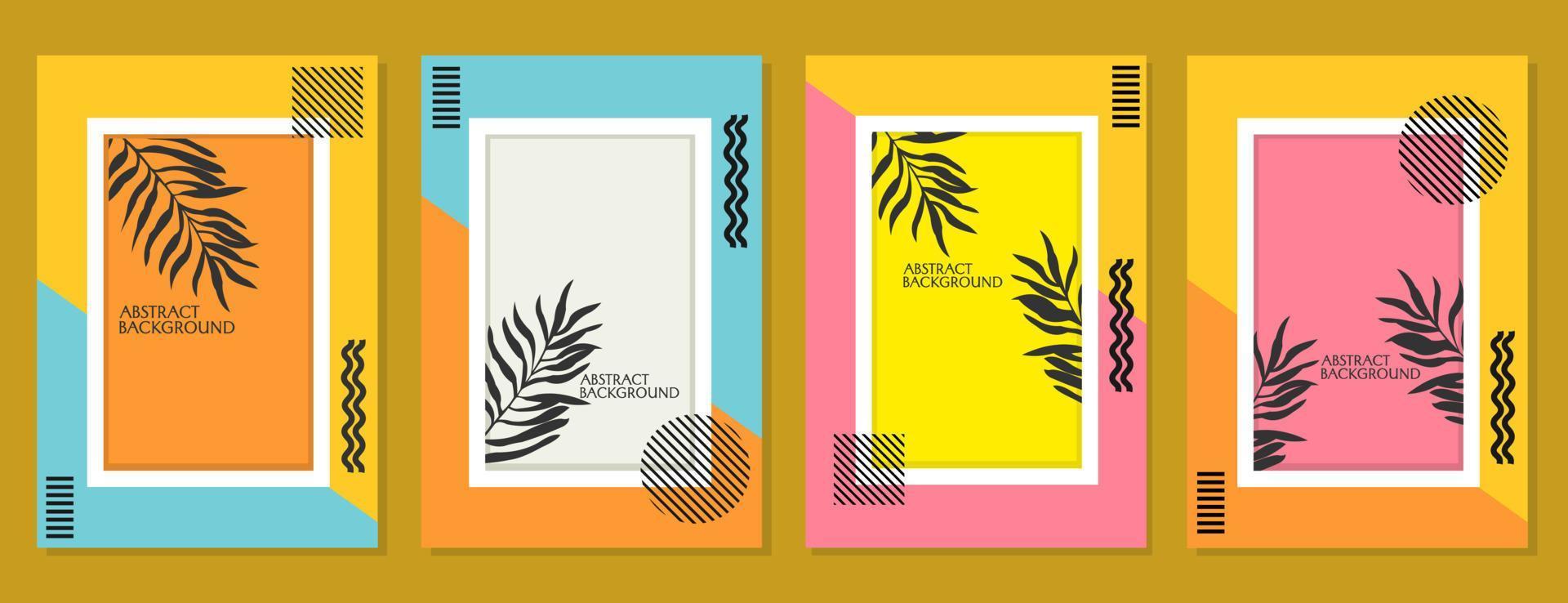 set of framed cover designs with palm leaf silhouette elements. pastel color aesthetic background design vector