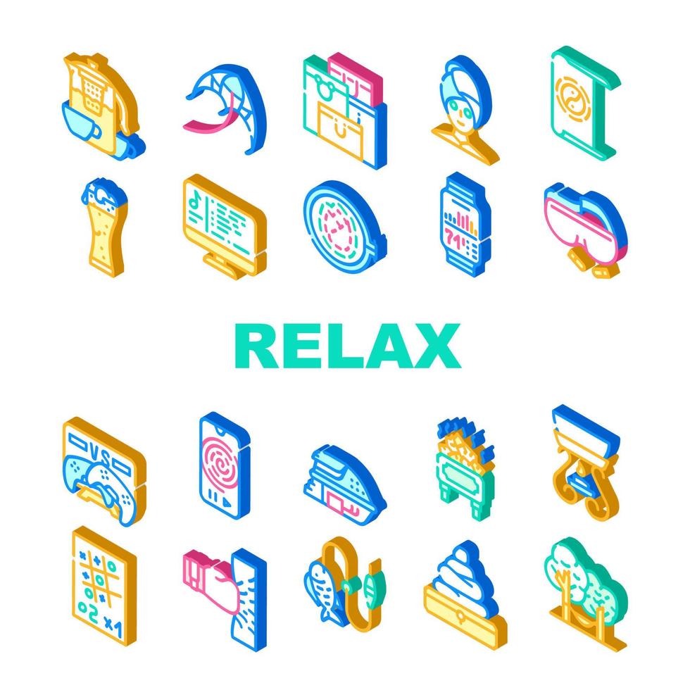 Relax Therapy Time Collection Icons Set Vector