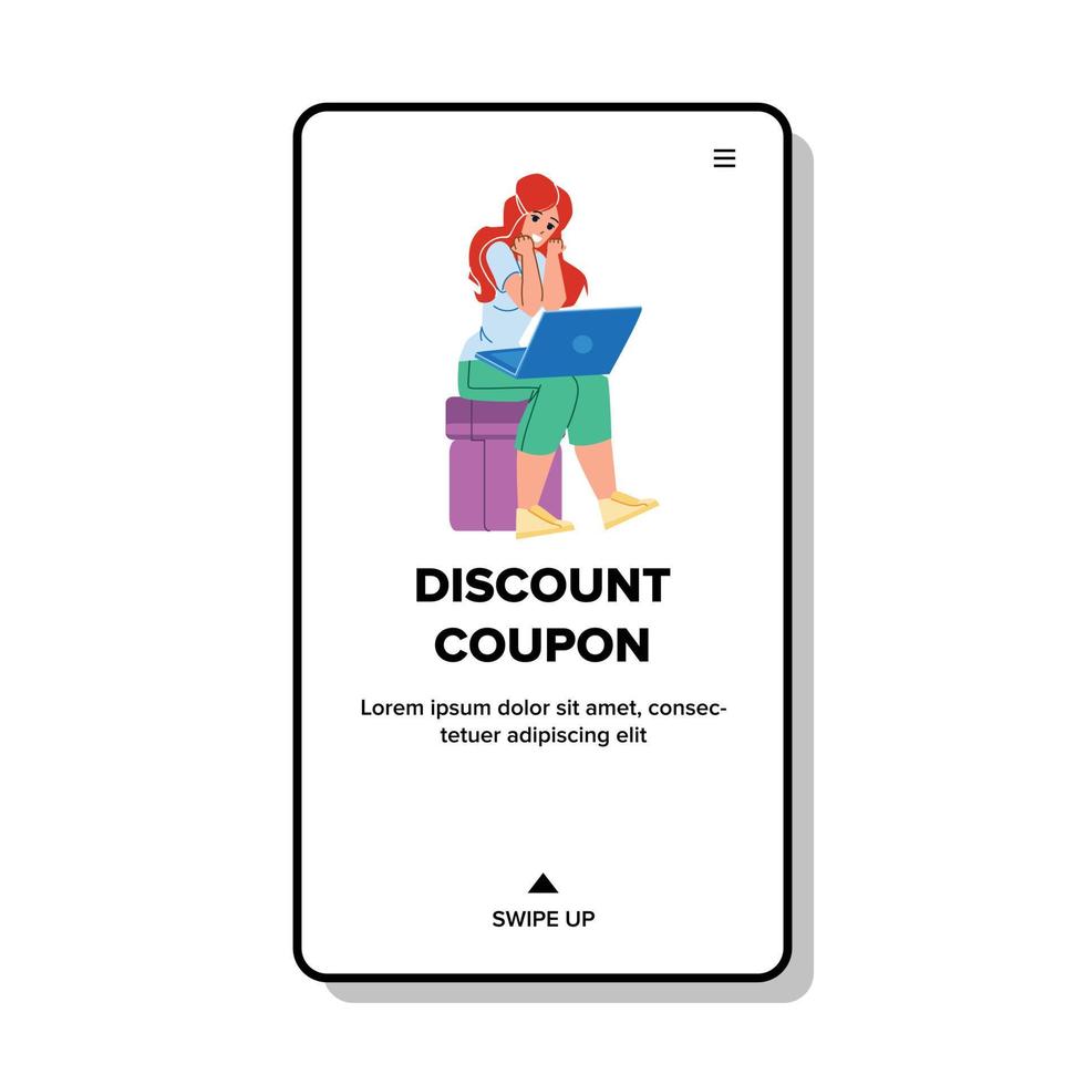 Discount Coupon Using Young Woman Shopper Vector