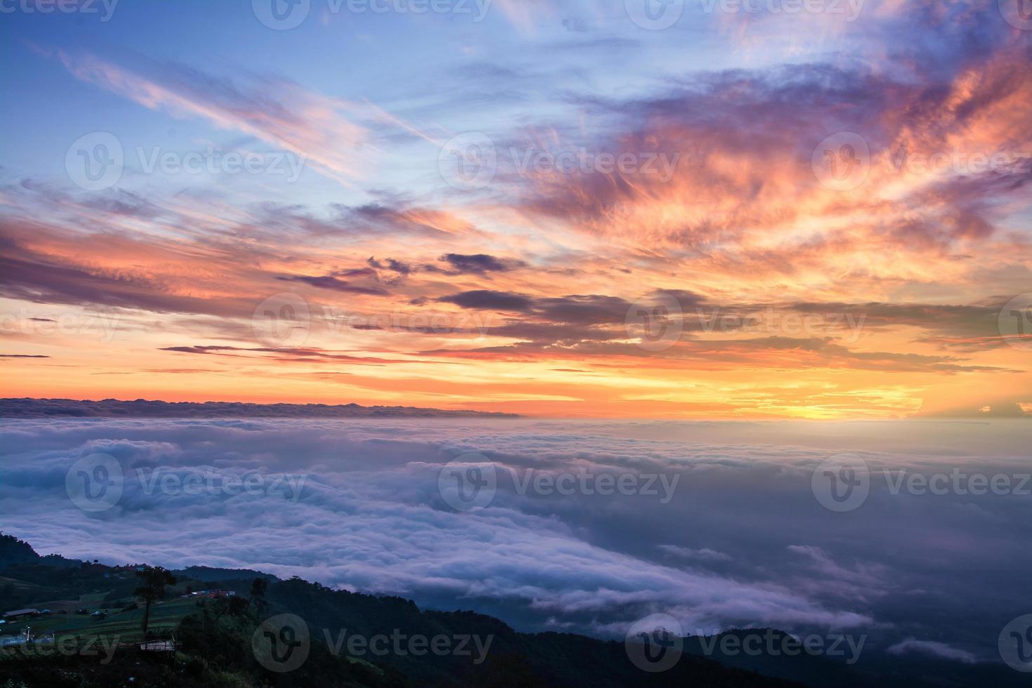 Morning Mist with Mountain ,Sunrise and sea of mis photo