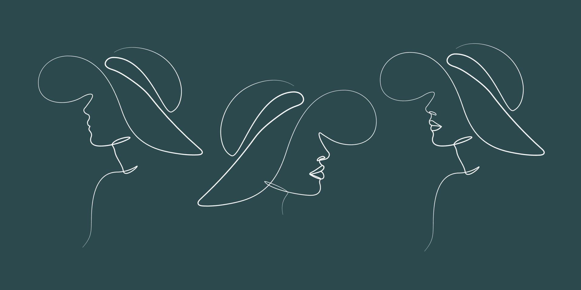 Woman In Hat Line Art Portrait And Outline Sketch 7048431 Vector Art at  Vecteezy