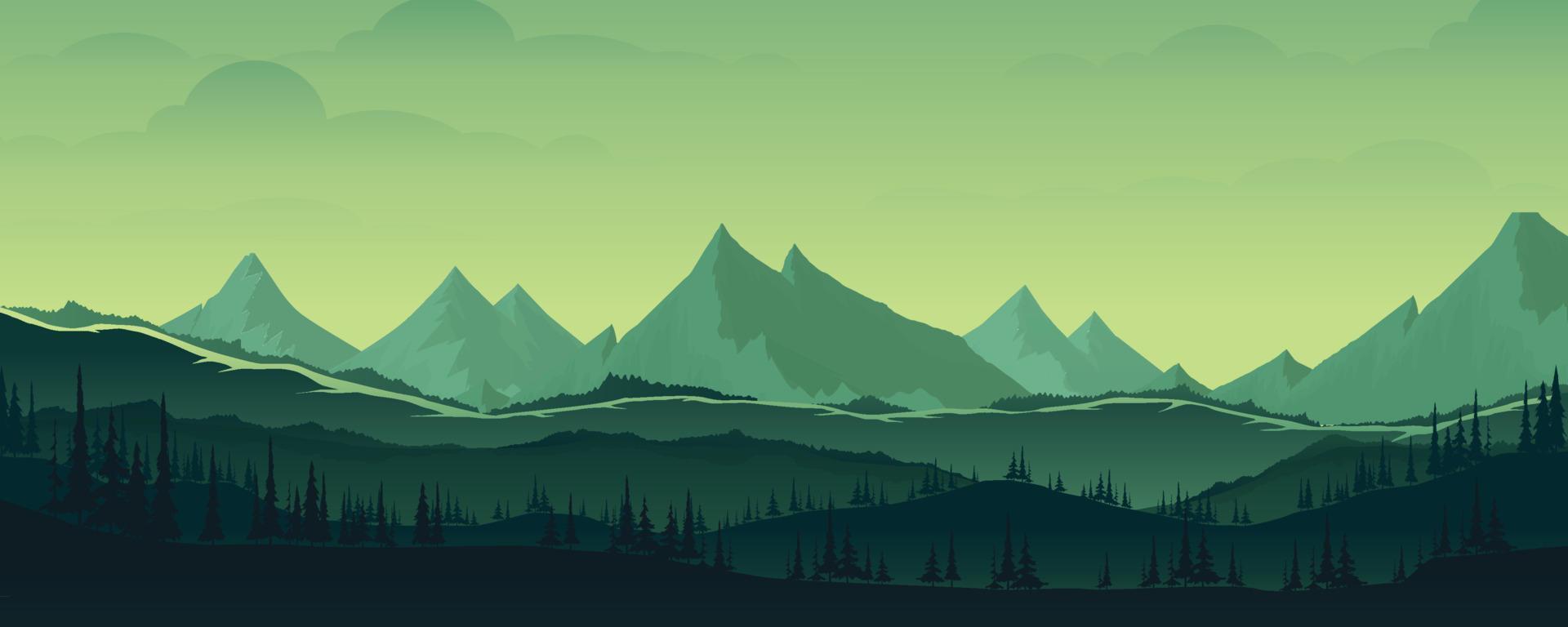 paisaje de montaña y bosque de pinos. imagen vectorial de la naturaleza. vector