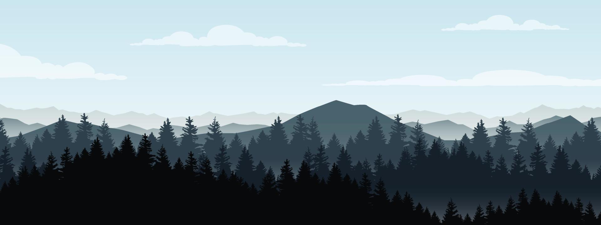 forest mountain and lake landscape at sunrise and sunset. vector
