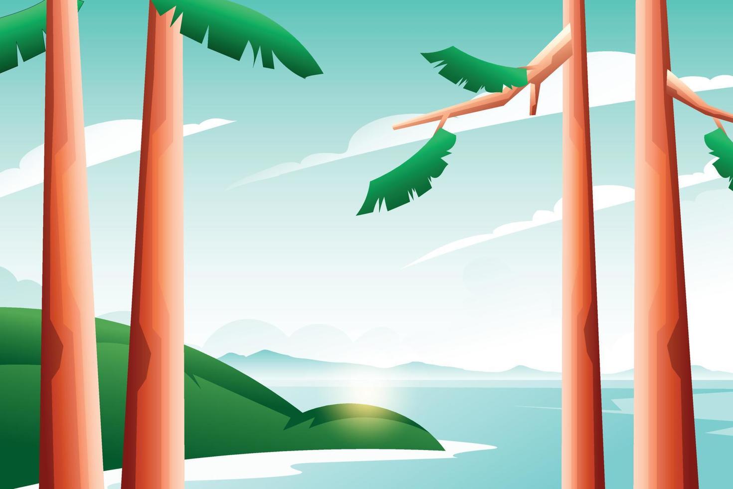 cartoon landscape image of mountains and pine forests. vector