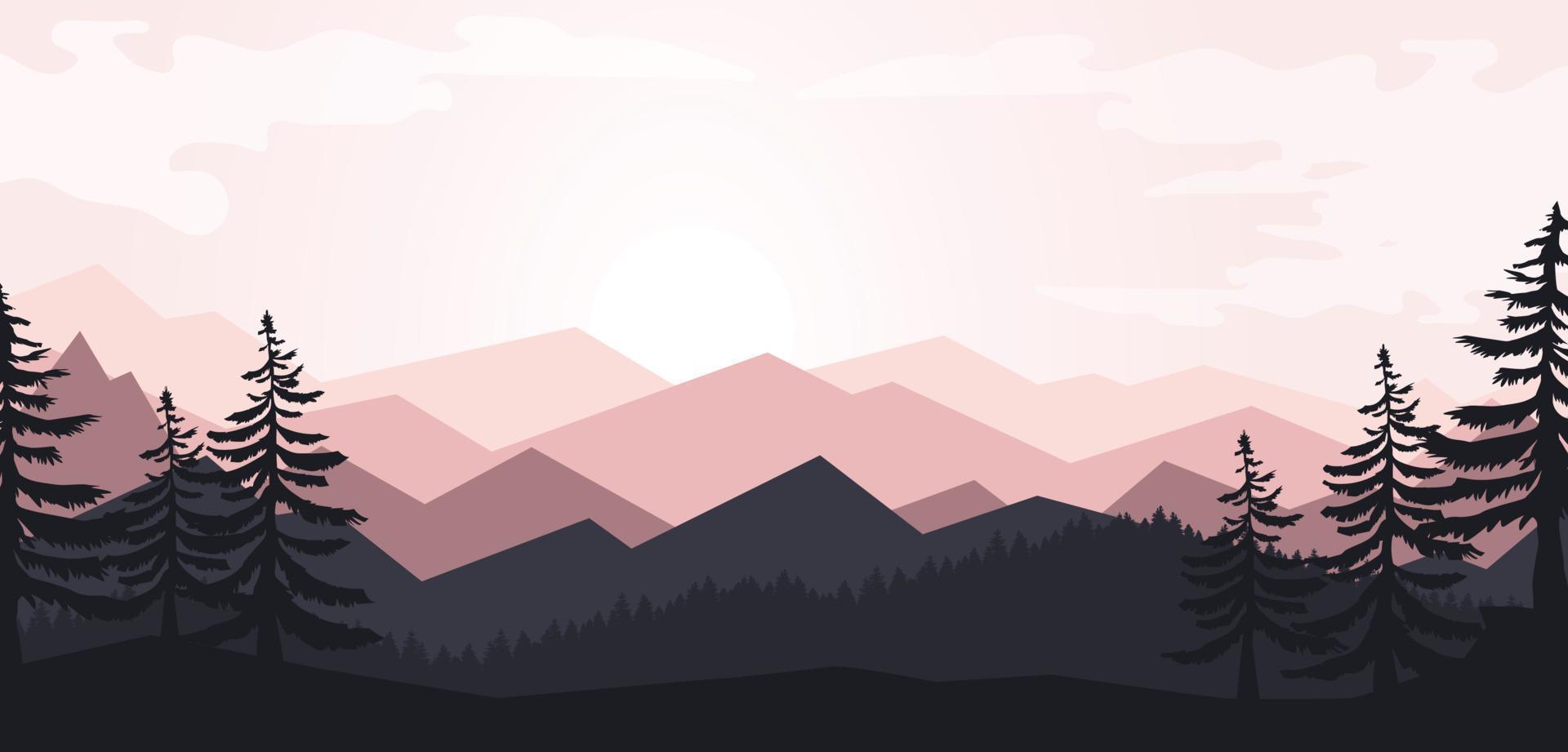 pine forest and mountains morning and evening. vector