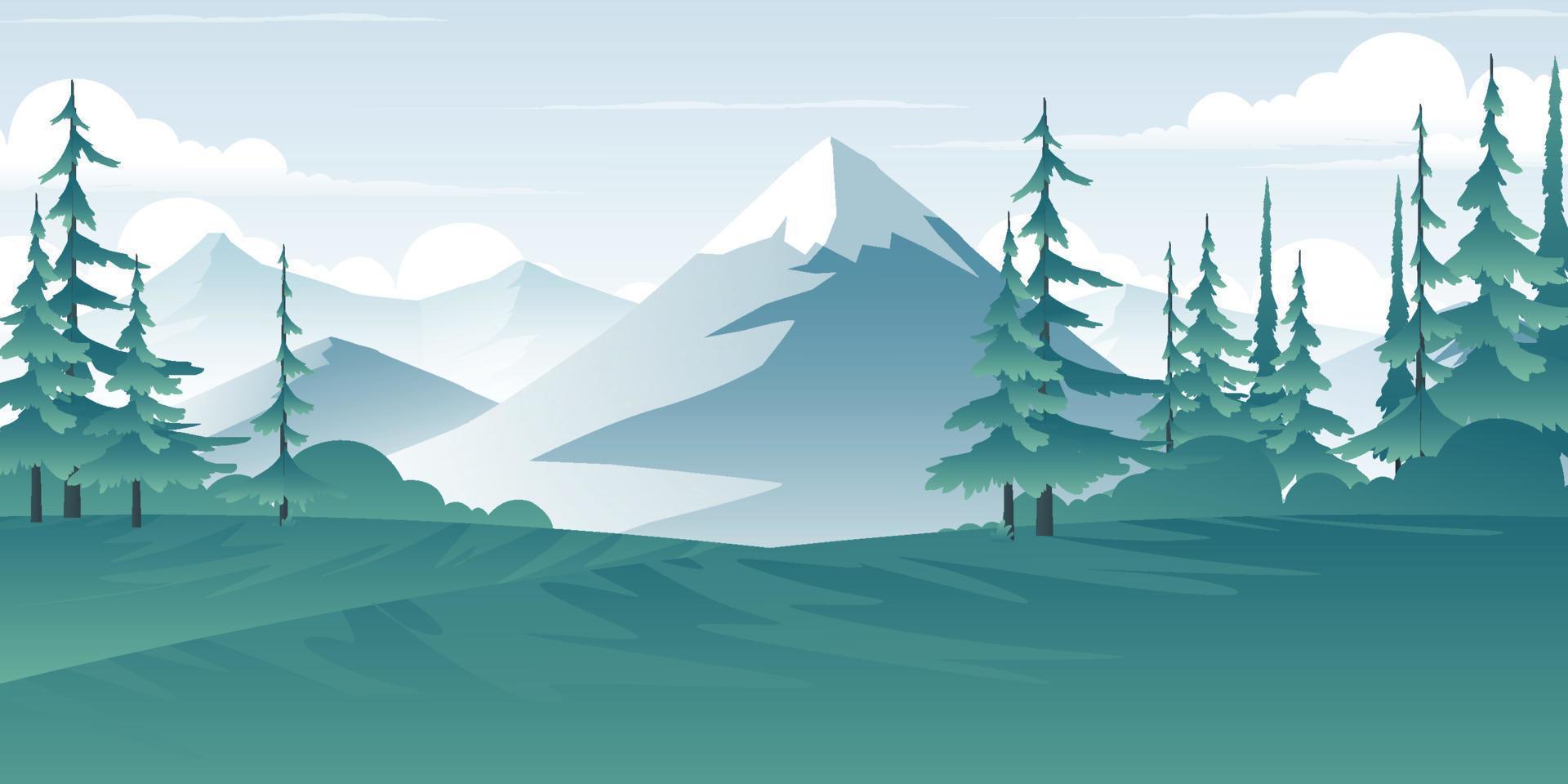 Vector illustration of mountain and forest scenery.