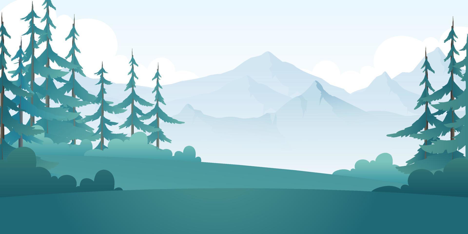 Landscape of mountains and pines. Cartoon mountain scenery vector  illustration. 8277959 Vector Art at Vecteezy
