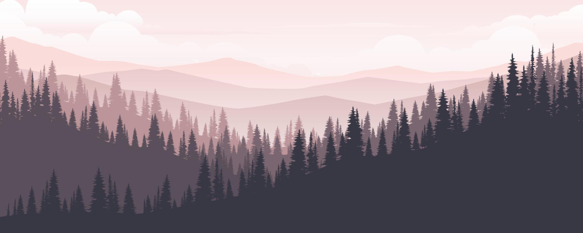 Landscape of mountains and pine forests in the morning or evening. vector