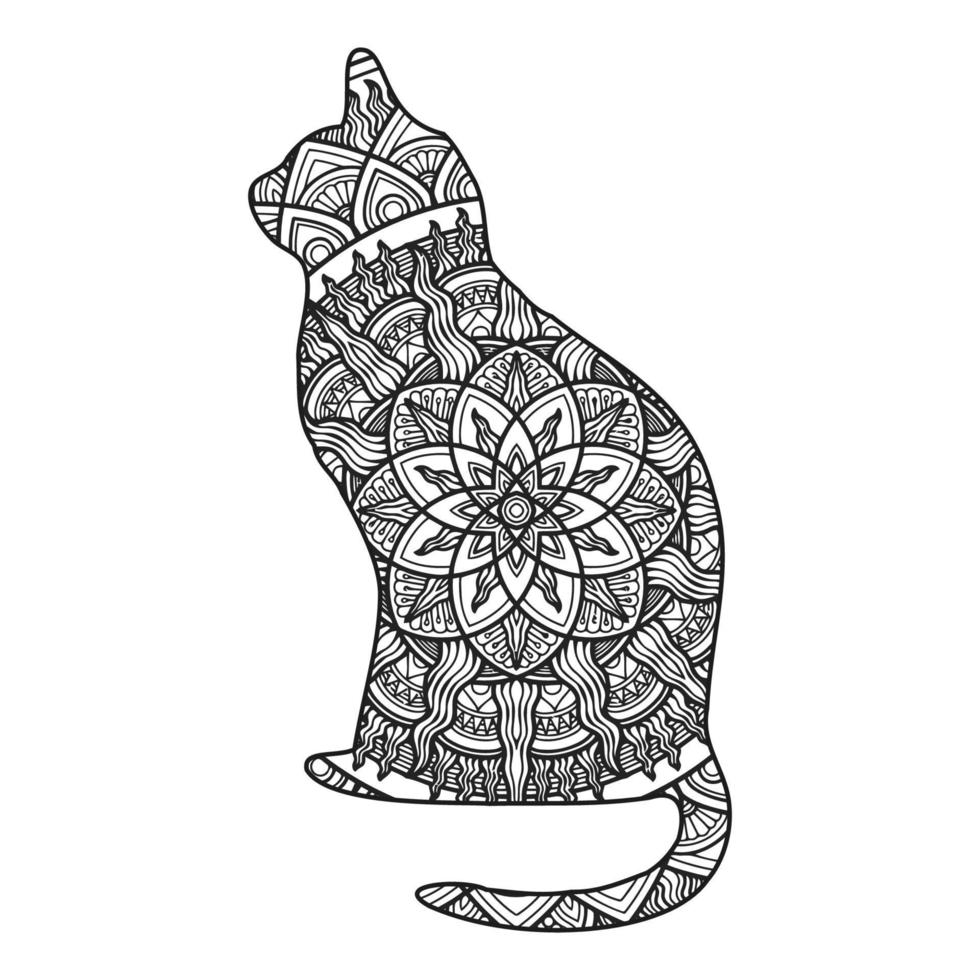 Lindo gato mandala para colorear diseño ilustración vectorial vector