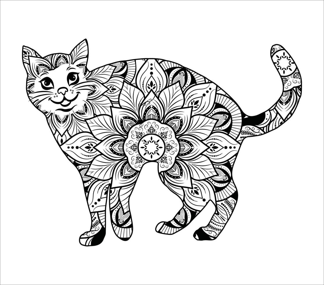 Cute cat mandala coloring vector illustration design.