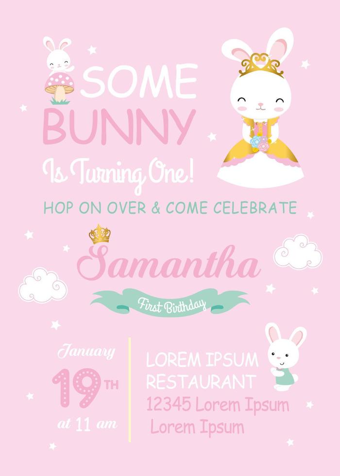 invitación de cumpleaños real con princesa conejito vector