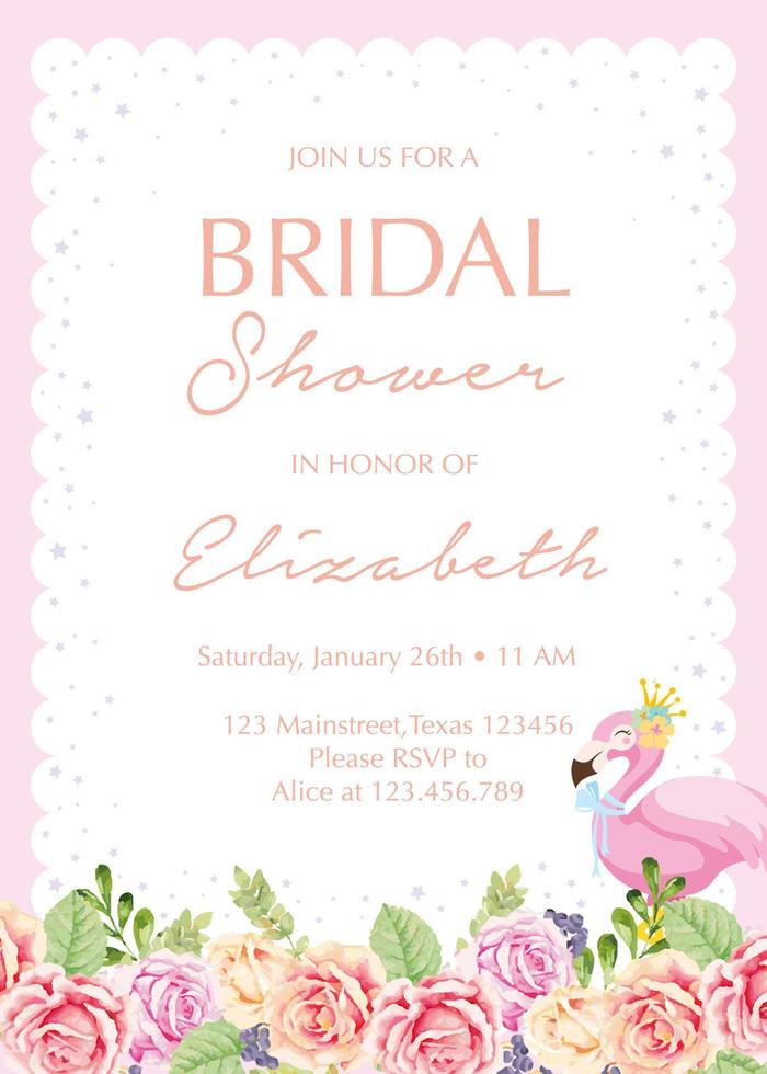 bridal shower card with cute pink flaminggo vector