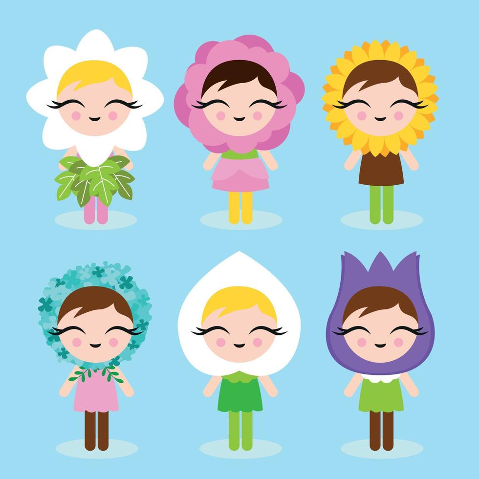 Cute little girl dressed as flowers vector