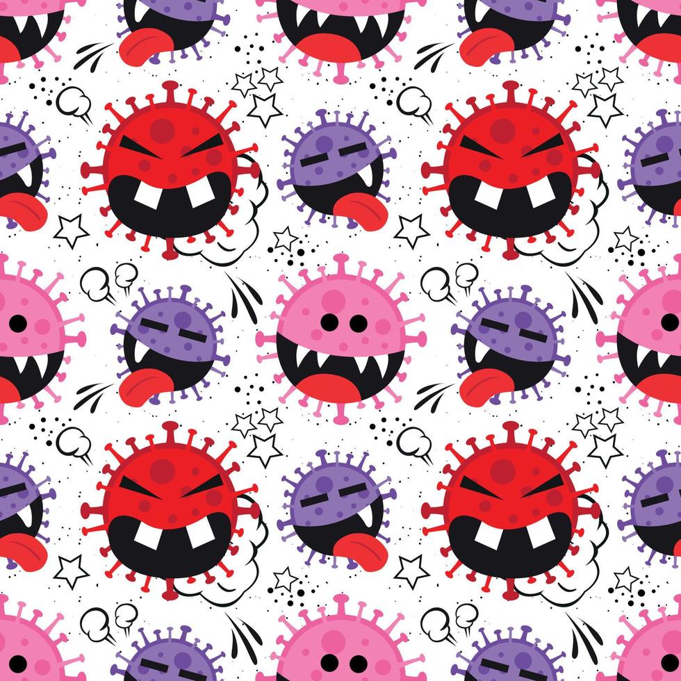 Seamless vector pattern with corona virus cartoon emoticon