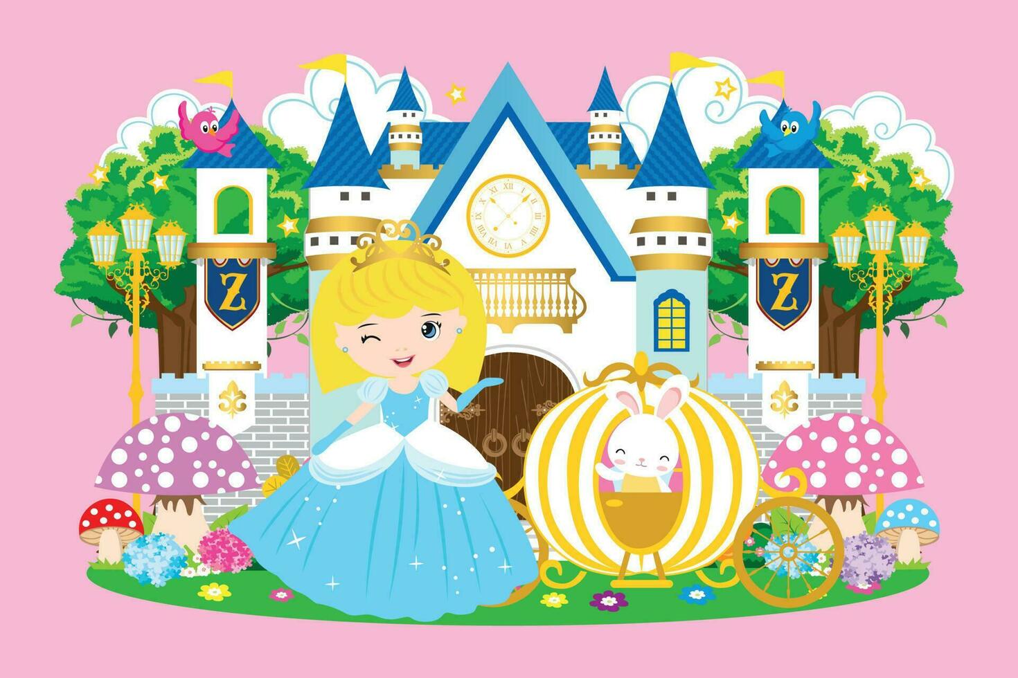 Princess in the white castle illustration vector