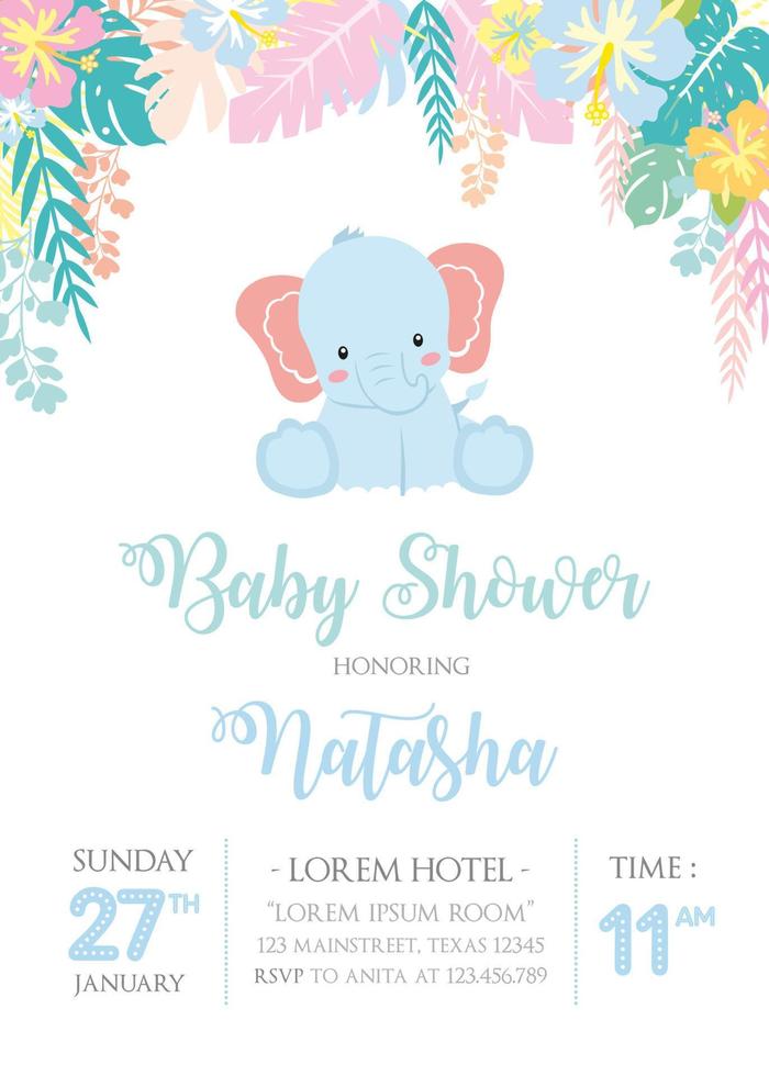 invitación de baby shower con lindo elefante vector