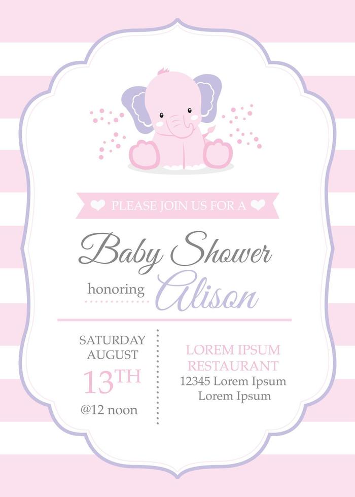 tarjeta de baby shower con elefante rosa vector