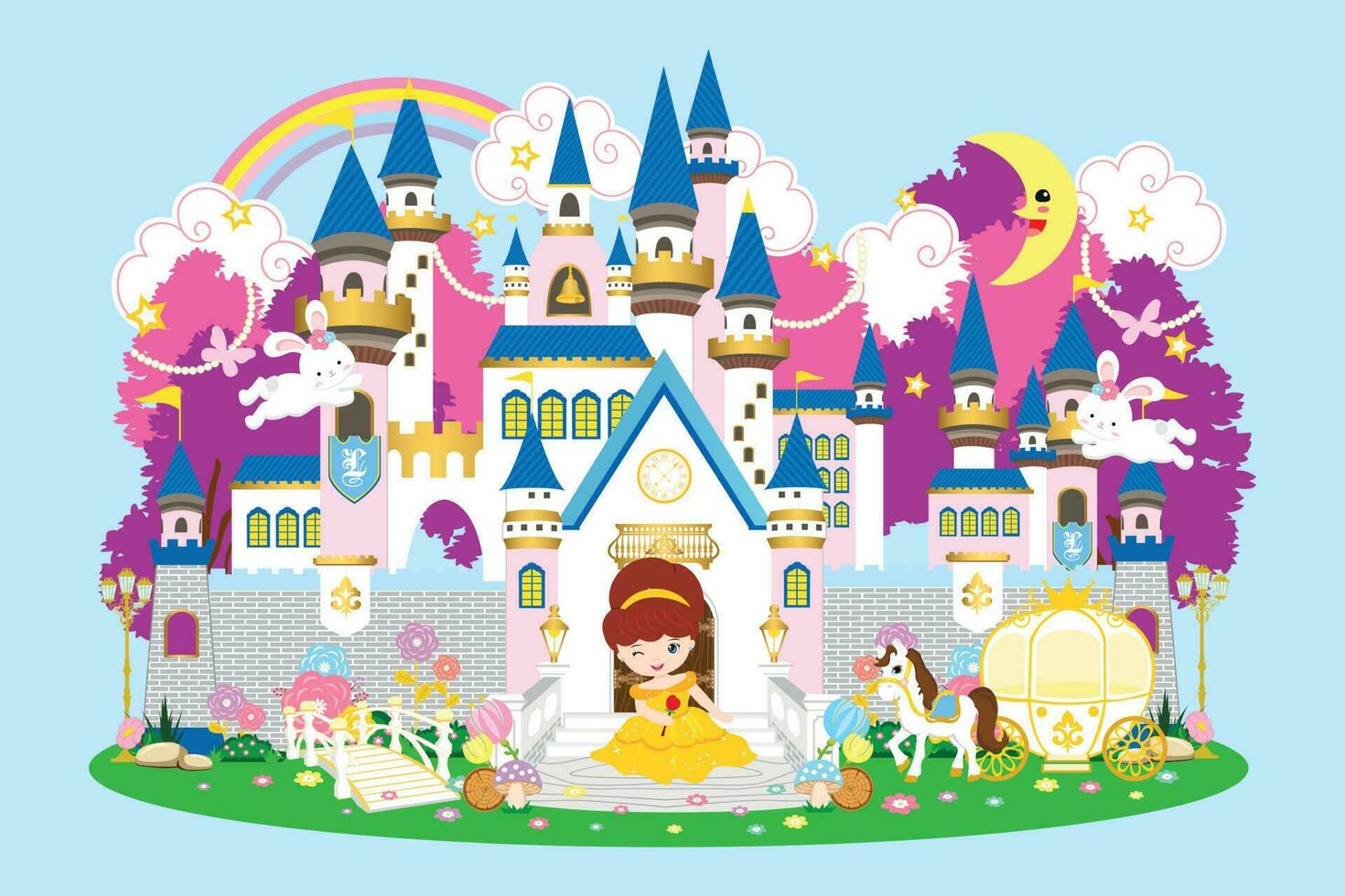 Cute princess in the royal castle vector