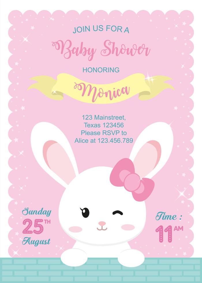 Baby shower invitation with cute girl bunny vector