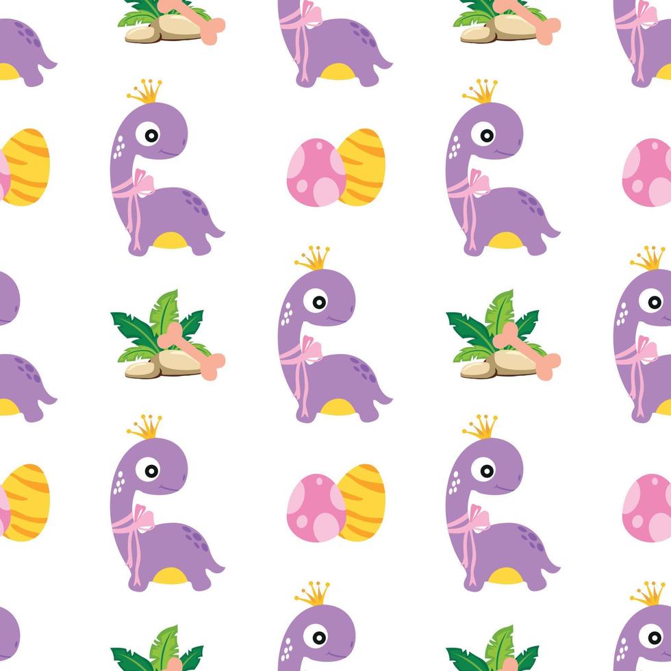 seamless pattern with cute dinosaur cartoon vector