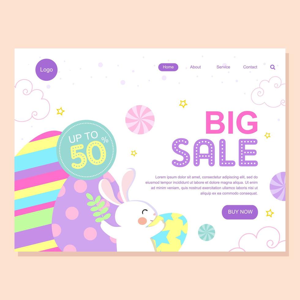 Big sale. Easter landing page design for website vector