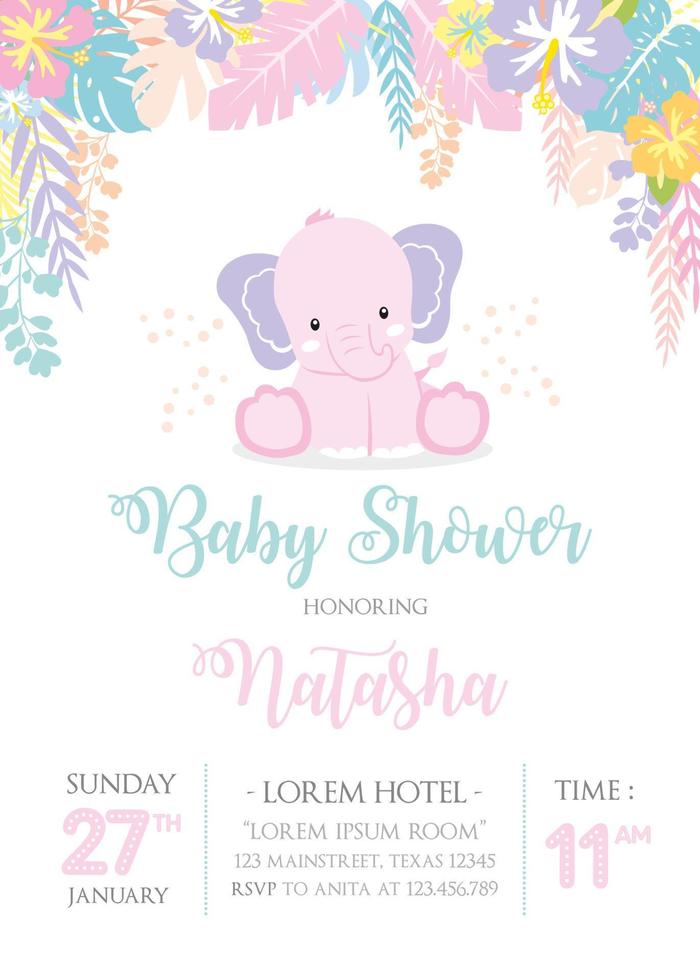 Baby shower card with cute elephant vector