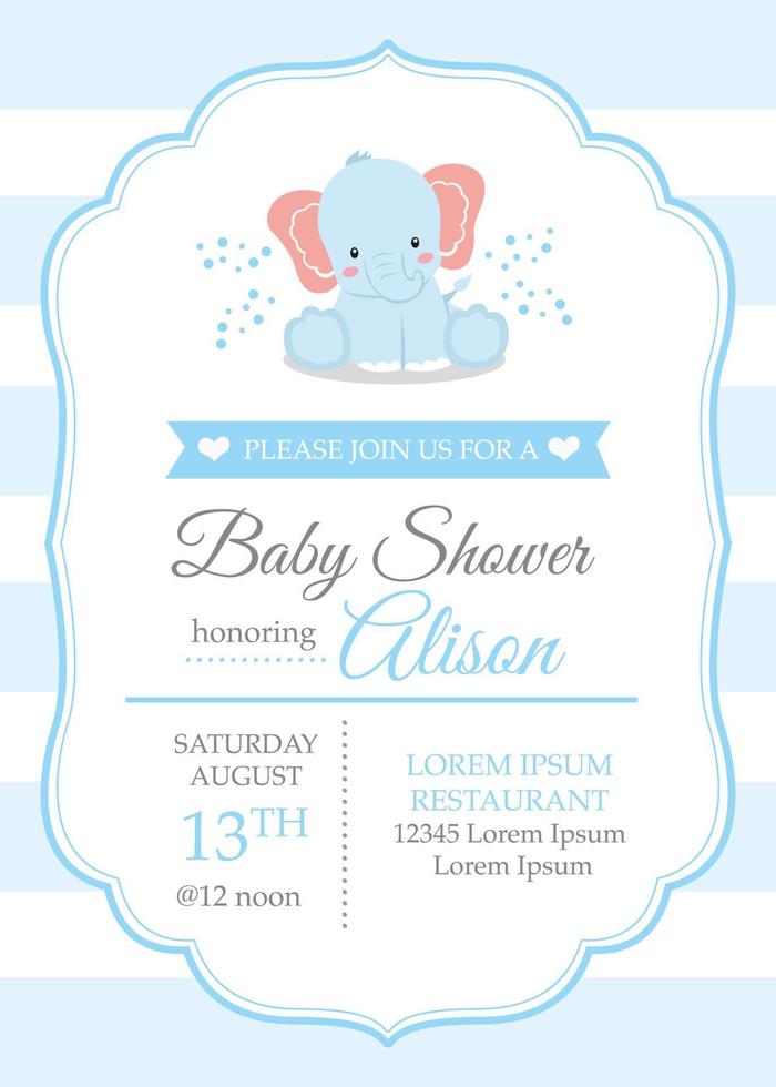 baby shower card with blue elephant vector